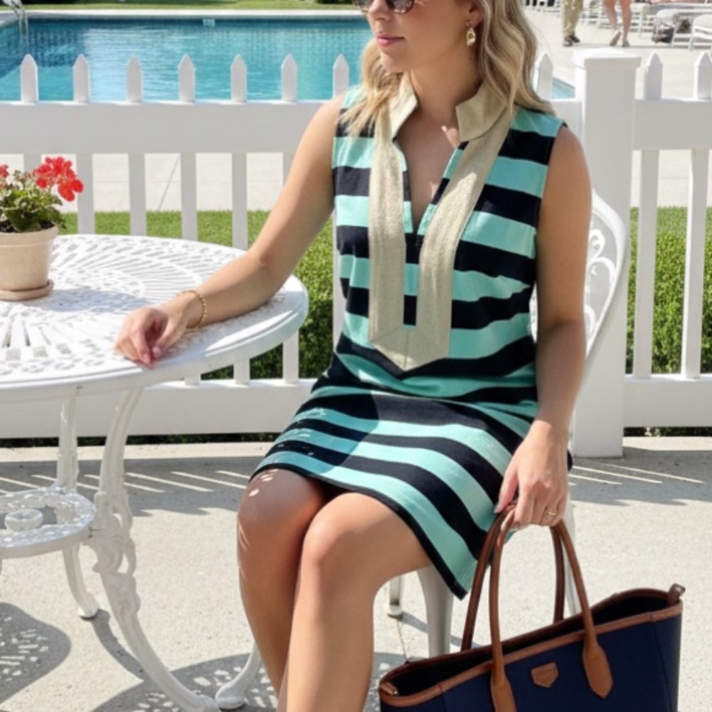 Sail To Sable Cabbage Navy Striped Shift Mini Dress